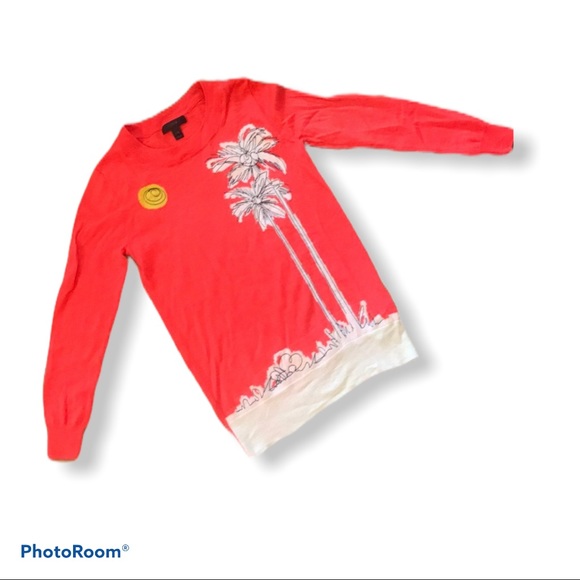J. Crew Sweaters - J. Crew Coral With Palm Tree Sweater Sz XXS